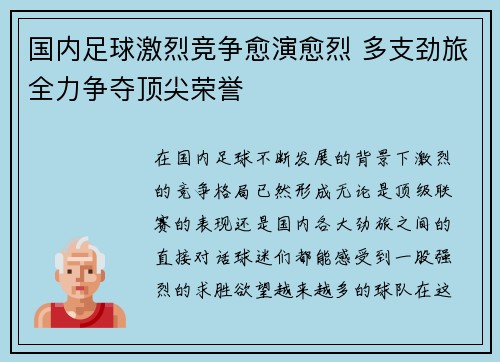国内足球激烈竞争愈演愈烈 多支劲旅全力争夺顶尖荣誉